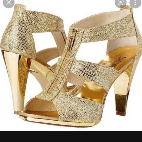 Michael Kors sparkly Size 8 GOLD GLITTER zippered Berkley Strap Sandals - Picture 1 of 7